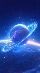 Wall Mural - Vast universe blue curve and glowing asteroid illustration poster background