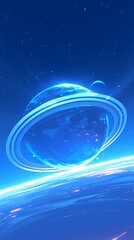 Wall Mural - Vast universe blue curve and glowing asteroid illustration poster background