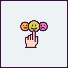 Poster - Hand pointing at different emotion faces, conceptual feedback concept