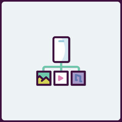 Poster - Stylized Smartphone Icon Representing Data Distribution and Flowchart Diagram