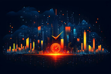 Poster - Futuristic city skyline with a clock