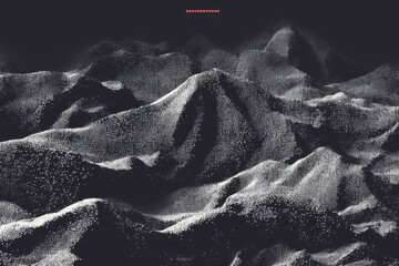Aufkleber - monochromatic abstract landscape with textured mountain like forms under dark sky, evoking sense of mystery and depth