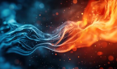 Poster - Striking abstract energy artwork showcases a dynamic interplay of blue and orange flowing waves.