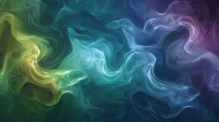 Poster - A digital abstract background of swirling blue and green smoke or mist.