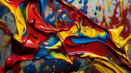 Poster - Vibrant Paint Splashes on a Colorful Background Create an Energetic Atmosphere Perfect for a Business Workspace