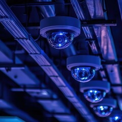 Poster - High-tech surveillance cameras mounted on building for enhanced security and monitoring of surroundings