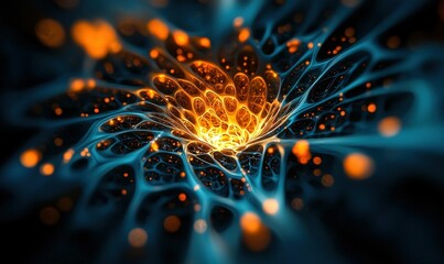 Poster - A mesmerizing abstract fractal art featuring a vibrant vortex of glowing blue and orange hues.