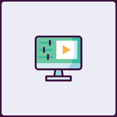 Fototapete - Stylized computer screen icon with play button for media or software