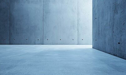 Poster - Dramatic converging concrete walls create a modern, minimalist architectural space with cool, neutral tones.