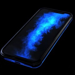 Fototapete - Smartphone surrounded by mysterious blue smoke creating an enigmatic and artistic atmosphere