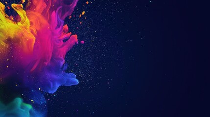Poster - a vibrant explosion of colorful smoke against a dark blue background, creating a dynamic and artistic visual