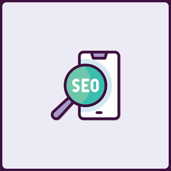Poster - Modern SEO analysis on a mobile device, represented by magnifying glass