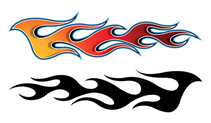 Wall Mural - fire flames racing car decal vector art graphic. burning tire and flame sports car body side vinyl d
