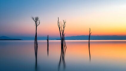 Wall Mural - a beautiful sunset over the tranquil waters of lake obertraun, illuminated by vibrant hues in shades