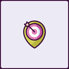 Poster - Arrow hits bullseye target stylized as a map marker destination icon
