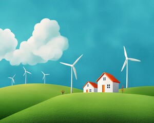 Wall Mural - an artistic interpretation of renewable energy in rural and urban areas.