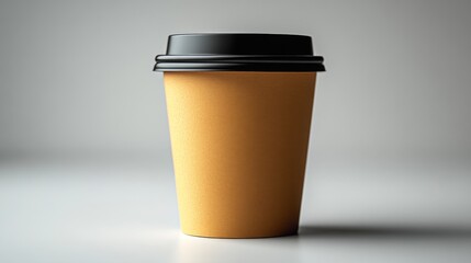 Aufkleber - A simple brown paper cup with a black lid is displayed on a bright surface. The clean background highlights the cup, suitable for coffee or tea.