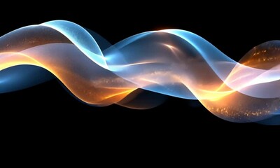 Poster - Dynamic Flowing Background Wallpaper With Glowing Waves in Blue and Orange Colors, Ideal for Business Presentations and Creative Projects
