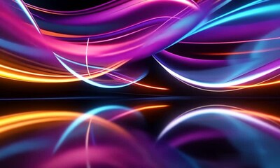 Fototapete - Vibrant Abstract Light Waves Creating Dynamic Reflections in a Dark Background for Professional Business Environments