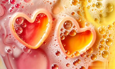 Poster - Bubbles and Heart Shapes Create a Vibrant Backdrop Perfect for Business Inspiration in a Modern Workspace