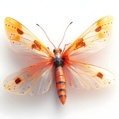 Poster - Close-up of an orange butterfly with detailed wings against a white backdrop. This artistic render showcases intricate details and vibrant colors. Detailed Animal isolated on white background.