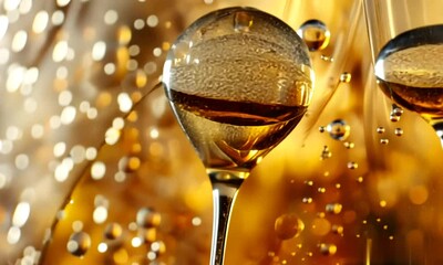 Poster - Exploring the Mesmerizing Beauty of Bubbles in Golden Liquid Under Bright Light