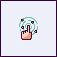 Poster - Gesture interface: a hand touching interactive spiral with colorful dots