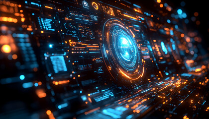 Poster - Futuristic digital display with glowing data streams
