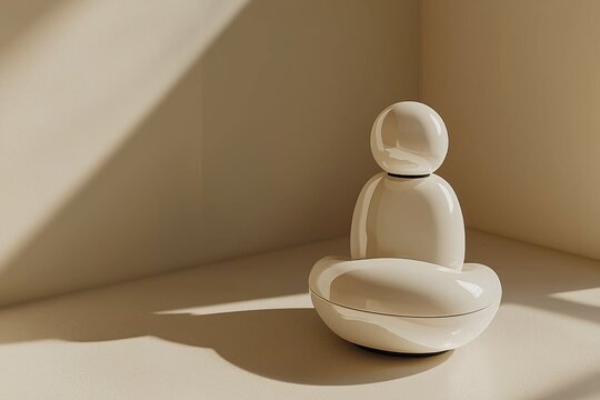 Minimalist ceramic sculpture of stacked spherical forms in a neutral tone with gentle shadows, evoking a sense of calm and modern aesthetic, ideal for backgrounds.