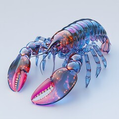 Fototapete - A stunning 3D rendering of a lobster, crafted from glass with vibrant colors. Detailed Animal isolated on white background. Iridescent Lobster