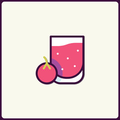 Poster - Stylized Juice Glass Icon with Cherry Embellishment for Refreshment