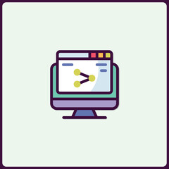 Poster - Connected world symbolized by a computer with the share network icon