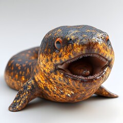 Poster - A detailed of a giant moray eel with its mouth open, showcasing its intricate scales and teeth. The eel's vibrant colors and textures are captured vividly. Detailed Animal isolated on white background