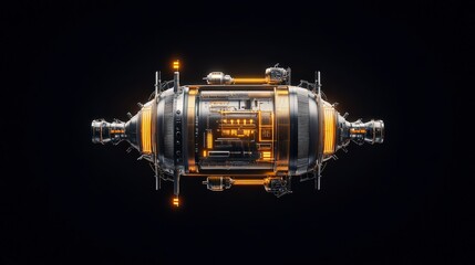 Poster - Futuristic engine design with intricate details and glowing elements against a dark background.