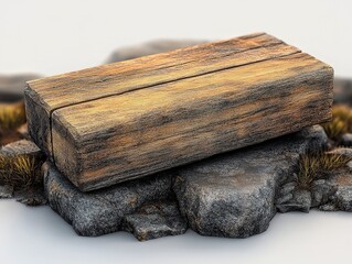 Poster - A textured rectangular block resting on rocky surfaces, showcasing a blend of earthy tones and natural patterns.