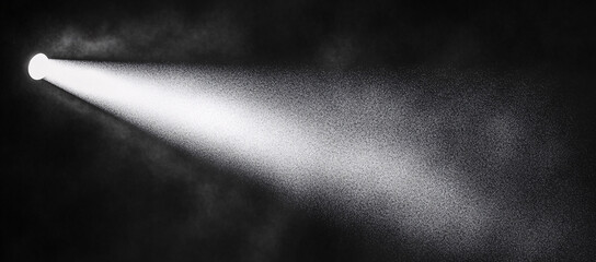 Poster - A single spotlight beam cutting through dark smoky space, illuminating dust particles