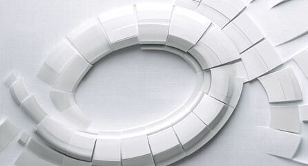 Poster - Abstract White Geometric Composition of Interlocking Modular Blocks Creating a Swirling Oval Shape
