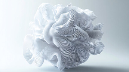 Poster - Abstract White 3D Render of a Wavelike Organic Form with Layered Texture