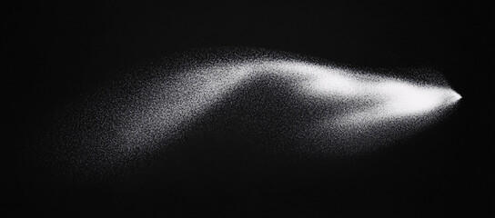Poster - Abstract image of a white powder spray against a black background, showing a dynamic, curved stream of particles