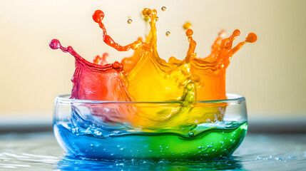 Poster - An artistic expression featuring a colorful splash of water captivatingly displaying motion and vibrancy in nature.