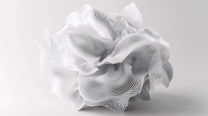 Poster - Abstract White 3D Render of a Complex Wavelike Structure with Intricate Layering and Mesh Details