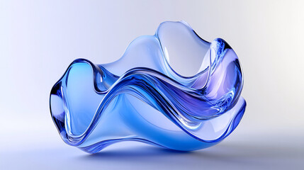 Poster - Abstract Blue Glass Sculpture Artistic Wave Design Modern Art Home Decor