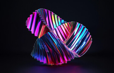 Poster - Abstract iridescent glass sculpture swirling in a vibrant neon color palette