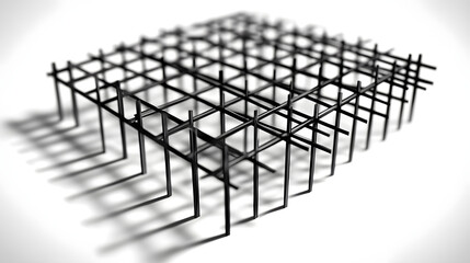 Poster - Group of black metal bars forming a striking composition in an artistic rendering of grid articulation with dramatic appeal.