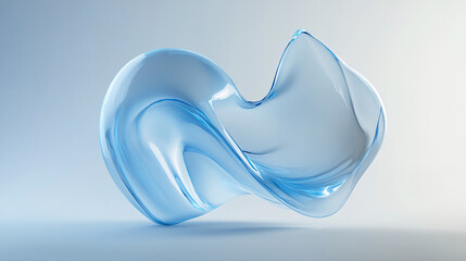 Poster - Abstract 3D Render of a Flowing Blue Liquid Form, Dynamic Curves and Reflections, Smooth Surface, Light Blue Background, Modern Art, Digital Creation, Conceptual Design