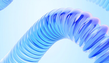 Poster - Abstract 3D Render of a Shiny Blue Spiral Tube or Coil  with Smooth Curves and Reflections