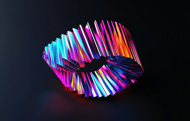 Poster - Abstract Neon Rainbow Lip Shape 3D Render Digital Art