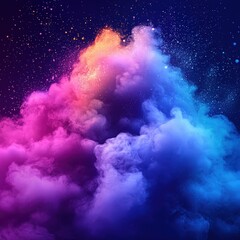 Poster - a stunning display of vibrant colored smoke billowing against a dark starry backdrop, creating a magical atmosphere