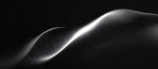 Poster - Abstract grayscale image of a glowing white particle wave flowing on a black background