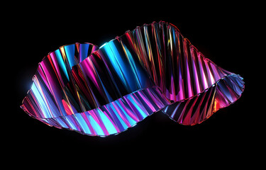 Poster - Abstract 3D Render of a Colorful Twisted Glass or Metal Ribbon on Black Background